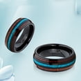 thumbnail image 2 of Unisex Tungsten Titanium Steel Ring With Three Grooves And Turquoise Inlaid Band Rings For Men And Women Black, 2 of 5