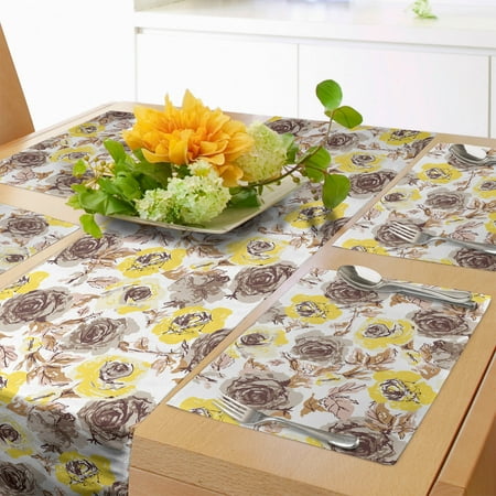 

Vintage Table Runner & Placemats Grungy Looking Roses Feminine Vintage Flourish Romantic Nature Revival Set for Dining Table Decor Placemat 4 pcs + Runner 12 x72 Yellow Beige Brown by Ambesonne
