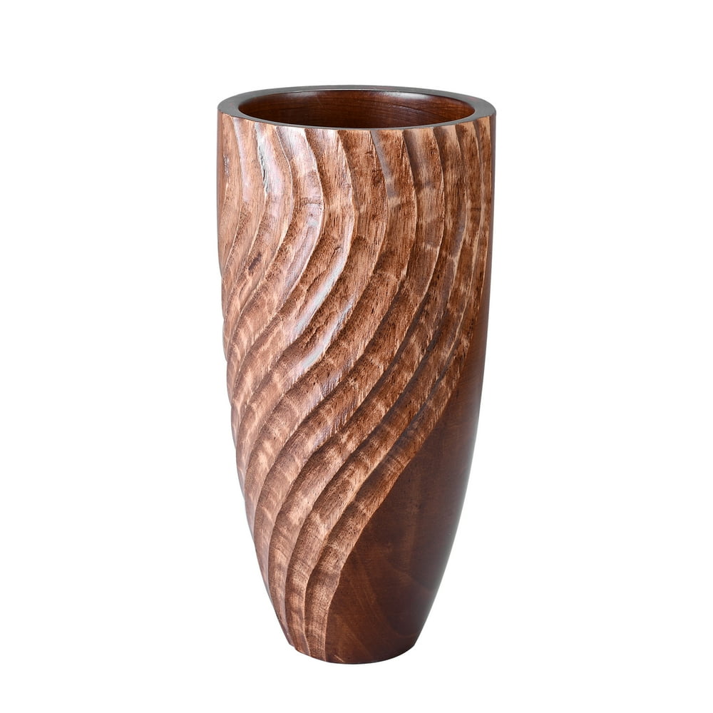 Villacera Handmade 12" Tall Round Brown Mango Wood Vase Decorative