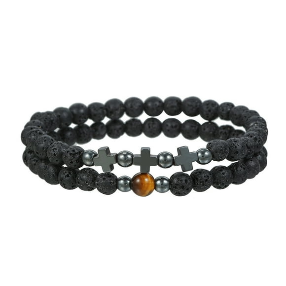 bracelet en Perles de Bois Noir Givré, Ensemble de Bracelets Élastiques style hip-hop