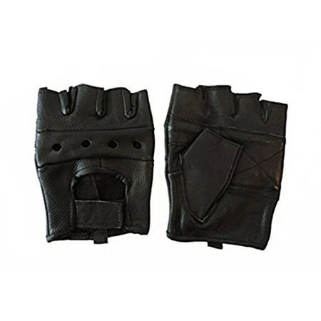 - Leather Motorcycle Padded Fingerless Gloves (XL, Black)