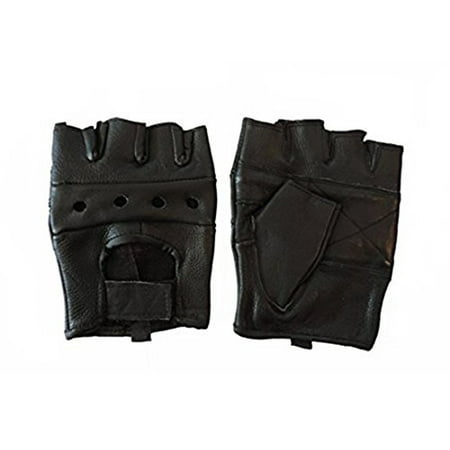 Leather Motorcycle Padded Fingerless Gloves (XL,