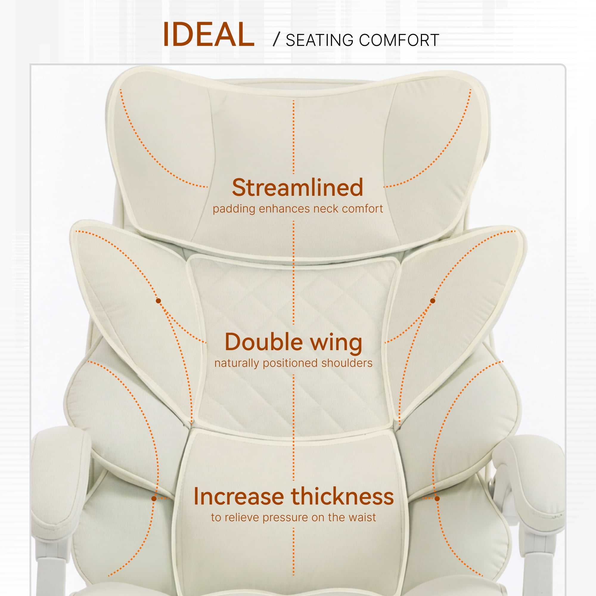 GOOSEA Adult Fabric High Back Indoor Residential Adjustable Seat Height and Lumbar Support Executive Chairs with Footrest, White
