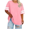 thumbnail image 3 of Hesxuno Women Striped Plus Size Tops Short Sleeve Crew Neck T Shirts 2026 Workout Gym Baseball Tee Stretchy Breathable Long Tees Pink XXXL, 3 of 6