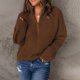 thumbnail image 3 of Suéter de las mujeres Suéter Zip Up Cuello Alto Gota Hombro Mangas de Color Puro Señora Suéter de Punto para el Otoño Invierno, 3 of 6