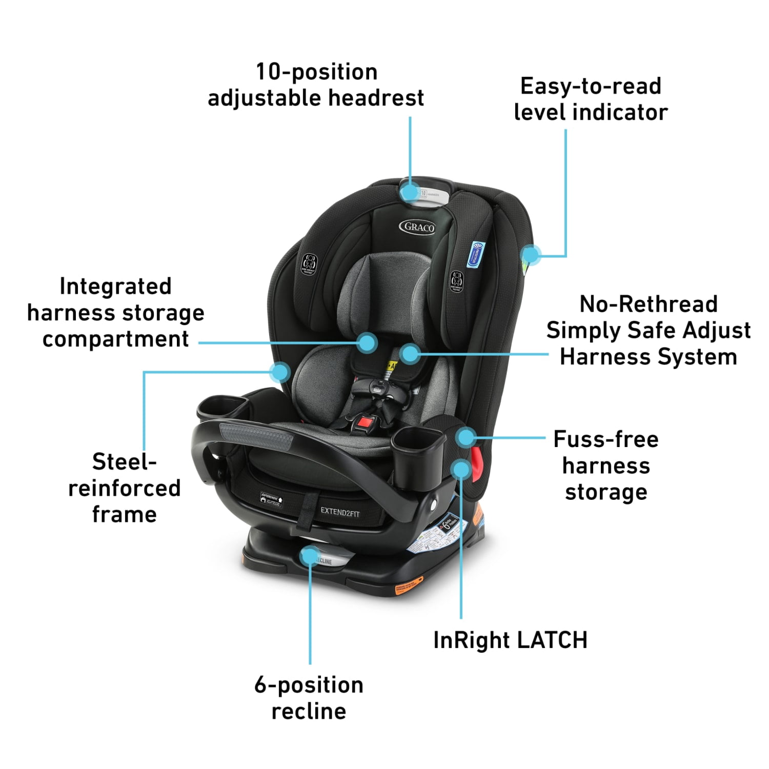 Graco Extend2Fit 3-in-1 Convertible Infant Toddler Car Seat featuring Anti-Rebound Bar, Prescott, 1 Count