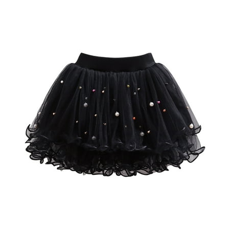 

TUOBARR Toddler Dress Toddler Girls Cute Party Dance Costume Splice Solid Color Net Yarn Crimping Pearl Sequins Tulle Skirt Girls Tutu Skirt Black