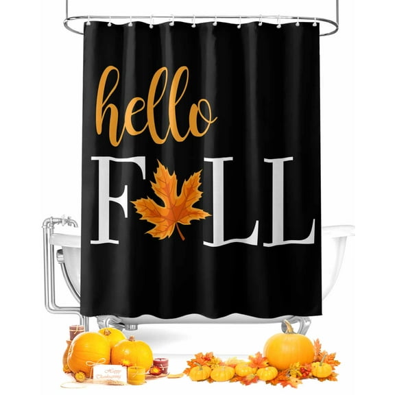 Hello Fall Maple Leaf Black Shower Curtain Set ,Waterproof Fabric Shower Curtains Shower Curtains for Bathroom,Bathroom Decor 60"x72"