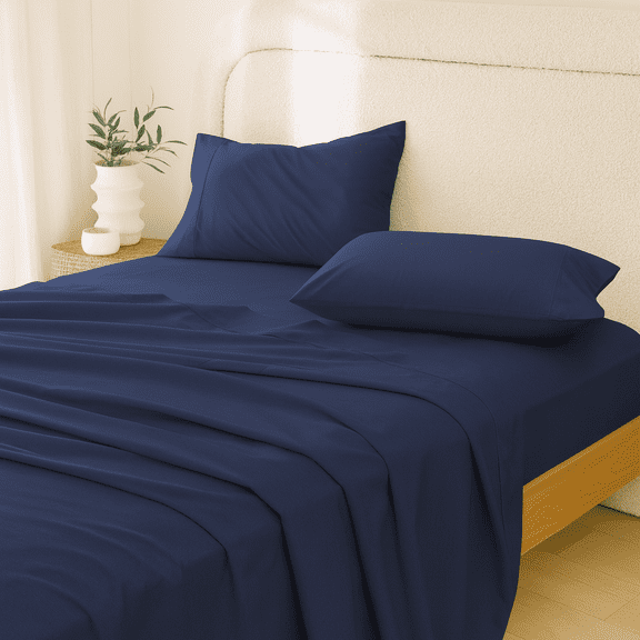 Rug Branch California Cotton Club 4 PC King Sheet Set – 600 Thread Count, 100% Long-Staple Cotton, Fits Thick Mattresses, Soft Sateen Weave, Breathable, Durable, Machine Washable – Navy