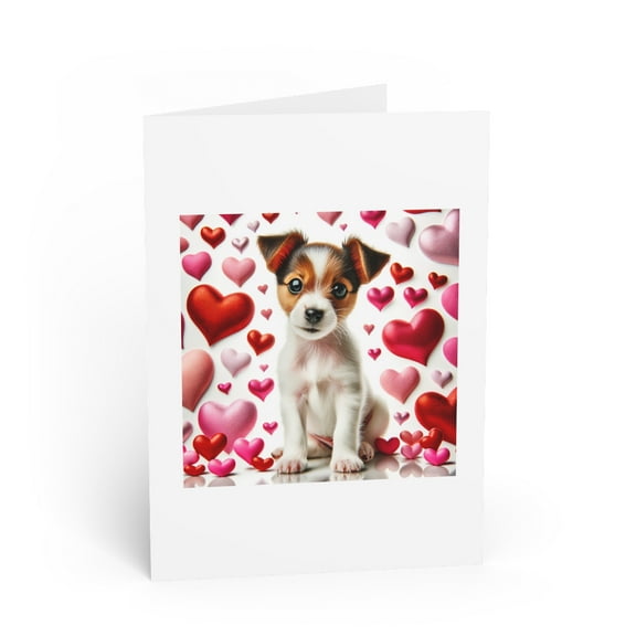 DistinctInk Greeting Card / Note Card - Valentine's Day Toy Fox Terrier Puppy - PACK of 5