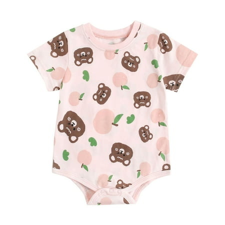 

Toddler Baby Girls Climbing Clothes Sleeveless Floral Pink Summer Climbing Suit Travel Climbing Suit Cartoon Printed Bear Style For 18-24 Months