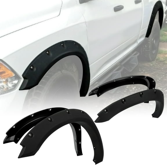 Kojem Wheel Fender Flares for 2009-2018 Dodge Ram 1500 Wheel Cover Protector Black Pocket Rivet Style 4Pc