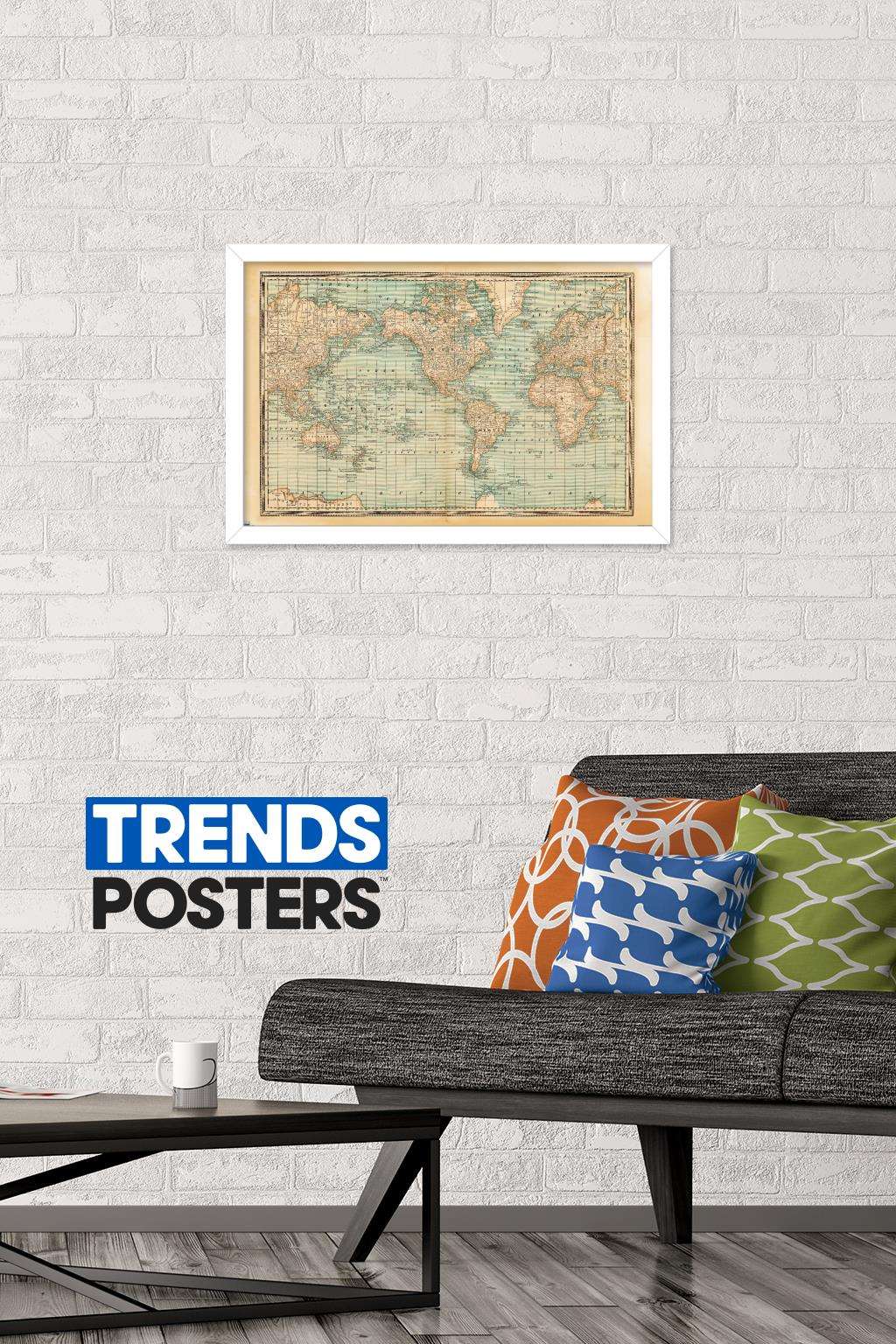 Map - Rustic Wall Poster, 14.725" x 22.375", Framed