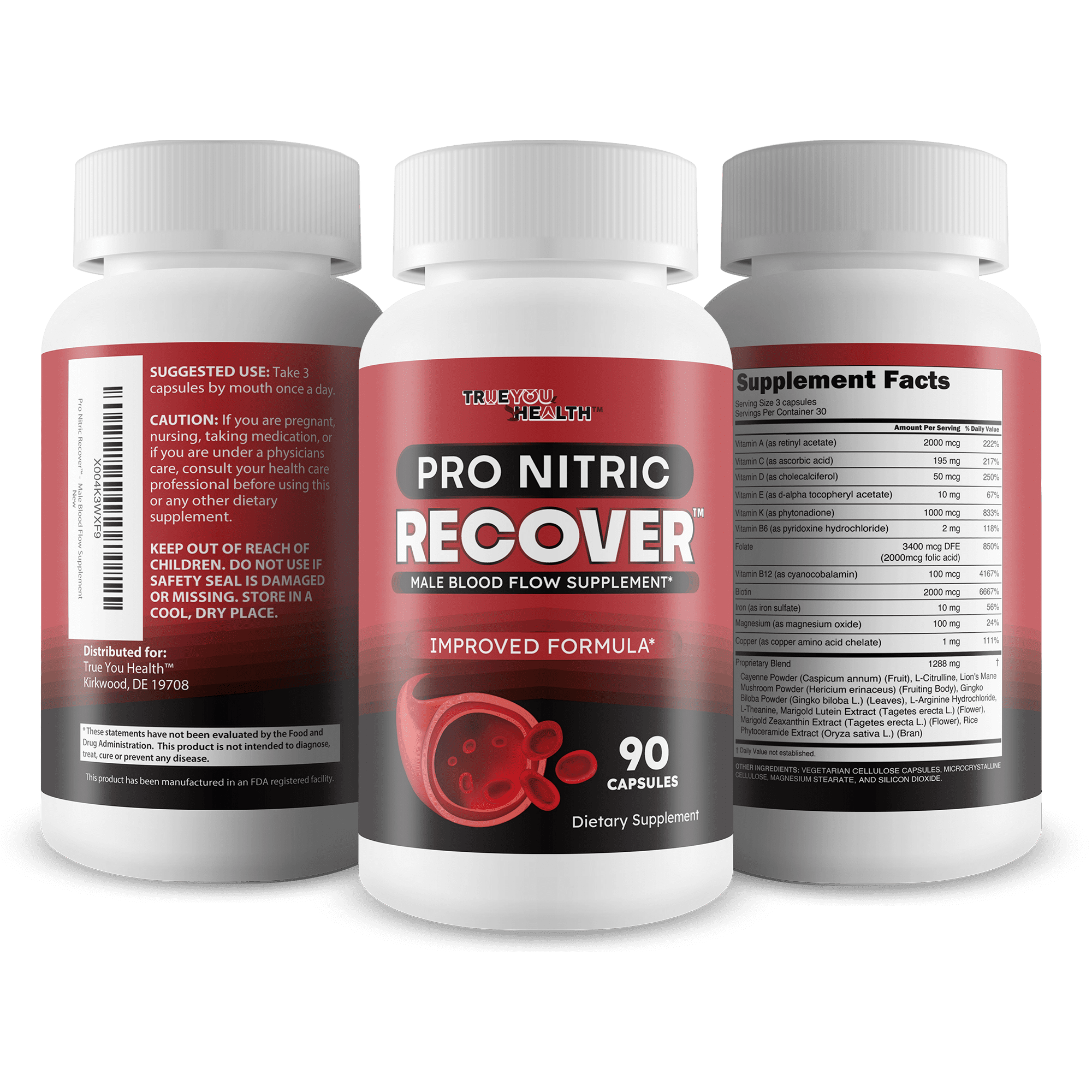 Pro Nitric Recover - Improved Formula - Our Best Blood Flow Supplement - Nitric Oxide Circulation & Vein Support - Healthy Blood Flow Circulation Supplements for Men Blood Vitamin Blood Flow Booster