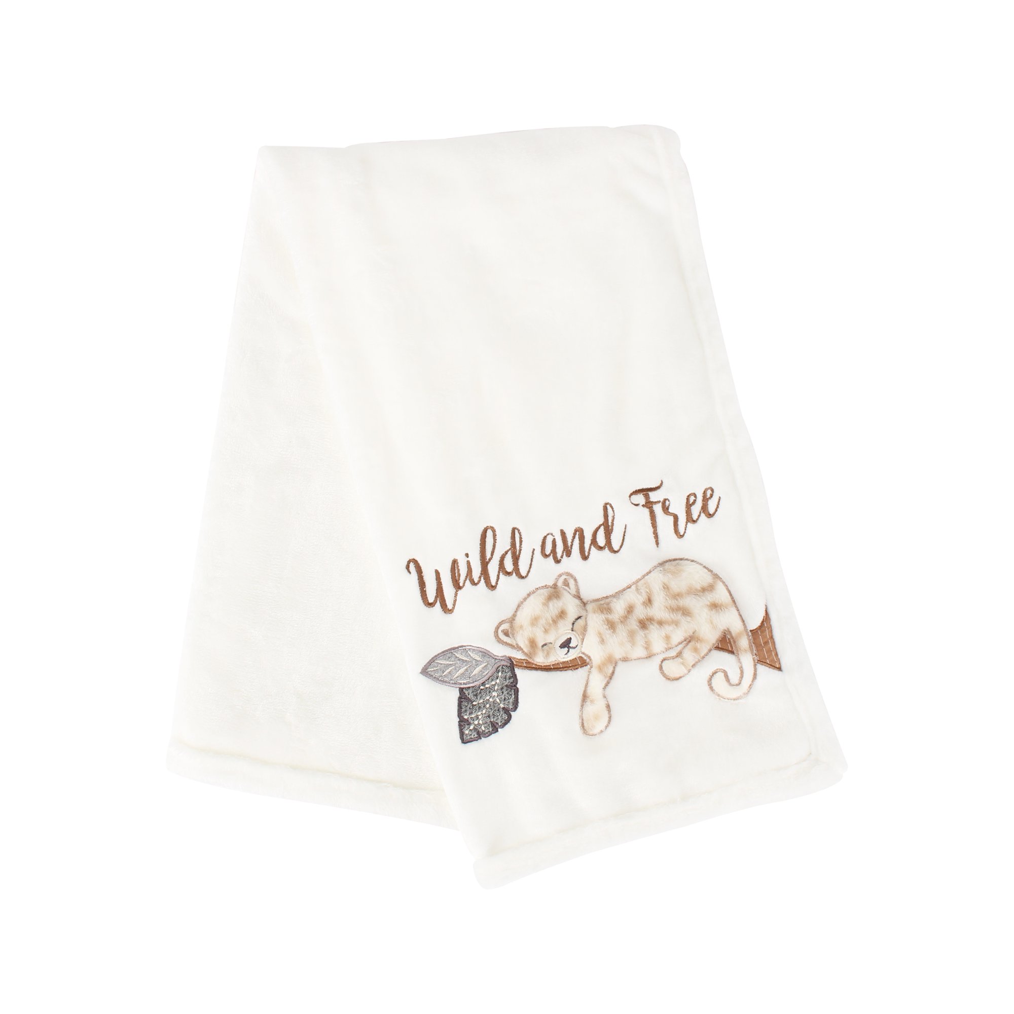 Levtex Baby - Serengeti Plush Blanket - Appliqued and Embroidered Cheetah on Cream Plush - Taupe, Grey, Brown and Cream - Nursery Accessories - Blanket Size: 30 x 40 in.