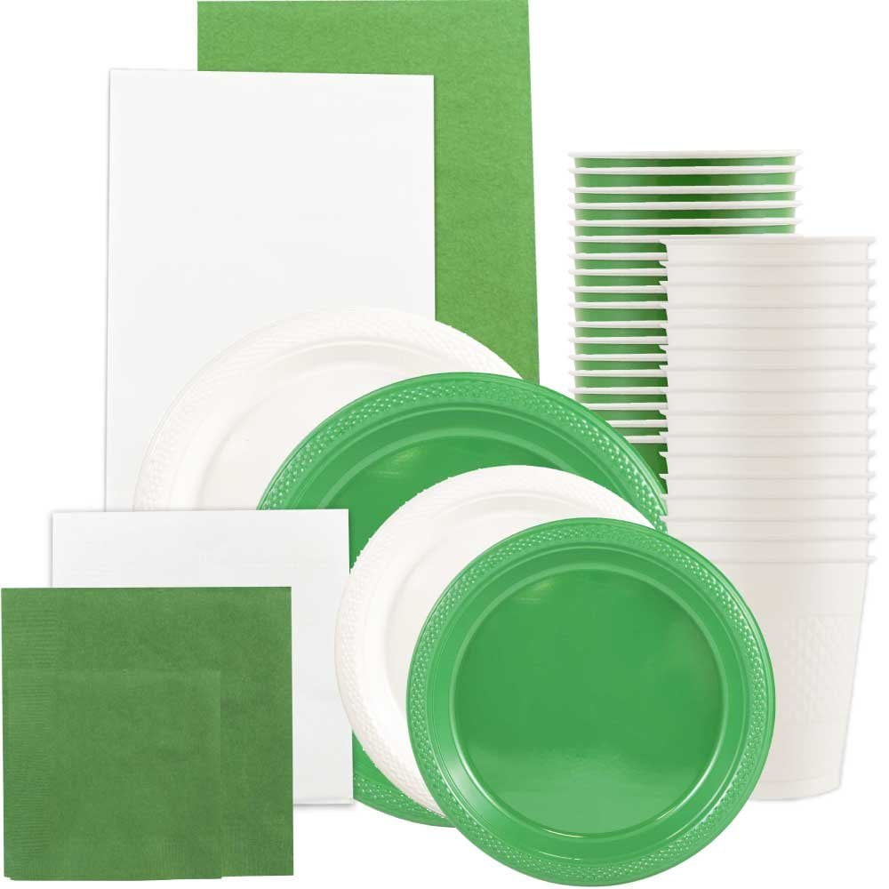 JAM Party Supply Assortment, Green & White, 12/Pack, Plates (2 Sizes