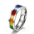 thumbnail image 3 of 6MM Rainbow Band Titanium Steel Fashion Silver/Gold/Black Polished Ring Sz 6-12, 3 of 8