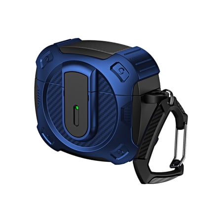 ELEHOLD for AirPods 3rd Gen (2021) Case with Buckle Cool Military Grade Rugged All-round Protection Security Lock Support Wireless Charging Shockproof Protective Case for Men Women Blue
