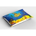 thumbnail image 2 of Yellow Submarine Pillow Sham Set of 2, Nautical Colorful Fish Underwater Jellyfish Seahorse Shells Starfish, Quality Microfiber Bedding Item for All Seasons, 26" x 20", Blue Yellow, by Ambesonne, 2 of 3