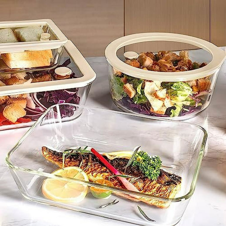 Urban Green Glass Rectangular Shaped Food Container Set of 4 with White Sand Silicone Framed Glass Lid