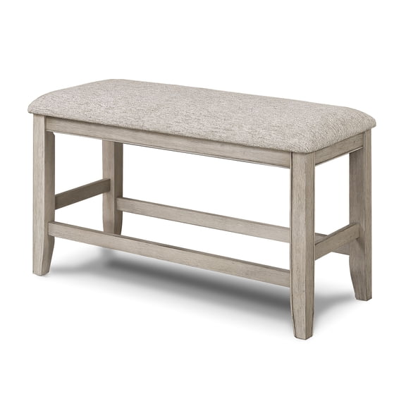 Rectangular Counter Height Seat Bench With Tan/brown Upholstery And Footrest, Wood Contemporary Upholstered In Tan/beige Gray, Footrest Wooden Frame For Dining