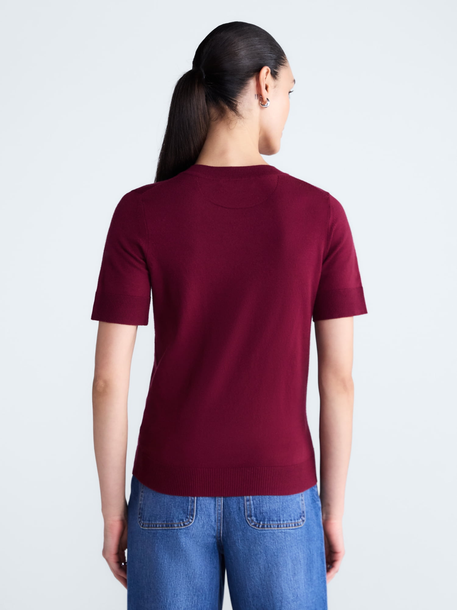 Free Assembly Women's and Women's Plus Cozy Yarn Sweater Tee with Short Sleeves, Sizes XS-4X