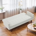 thumbnail image 5 of 74" Linen Futon Sofa Bed, Adjustable Backrest Convertible Loveseat Sleeper Couch with Tapered Wood Legs for Small Space Living Room, Beige, 5 of 6