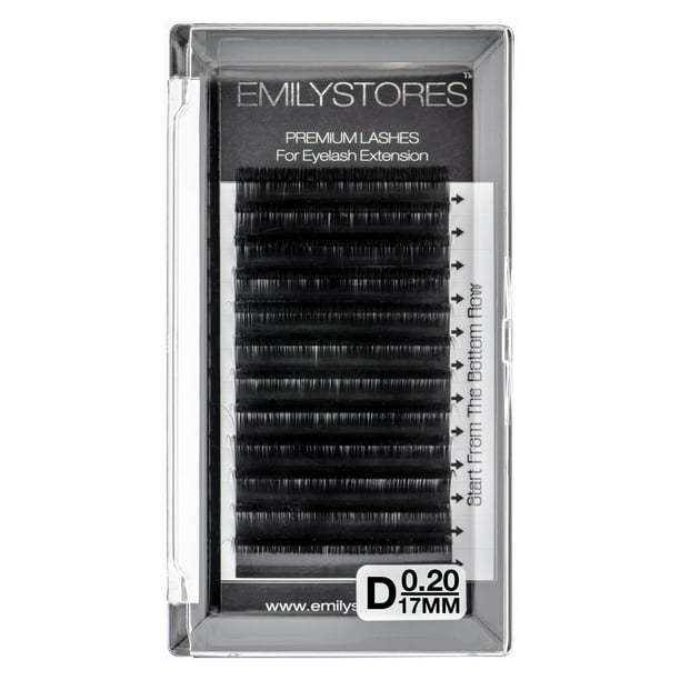EMILYSTORES Extensiones de pestañas 0,20 mm de grosor D Longitud del rizo 17 mm Pestañas individuales Tamaño único para extensión de pestañas (0,20 D 17 mm)