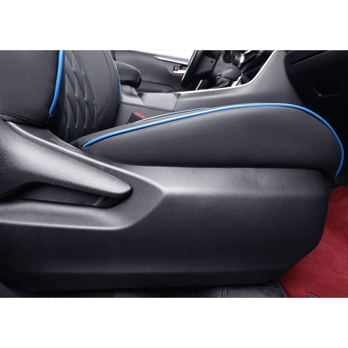 EKR RAV4 Car Seat Covers for 2019-2025 RAV4 Hybrid/Prime SE,XSE & 2025 RAV4 PHEV SE, XSE, Leather Truck Seat Cover Full Set for SUV,Faux Leather(Black with Blue Piping)