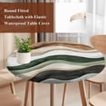 thumbnail image 5 of Abstract Wave Texture Round Fitted Table Cover Retro Brown Brown Bump Waterproof Table Cloth with Elastic Edge Wipeable Tablecloth for Picnic Camping Party Fits 45"-54" Diameter, 5 of 8