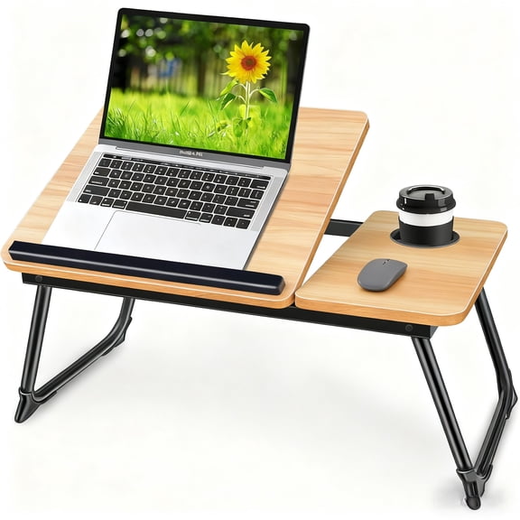 Adjustable Laptop Desk for Bed, Bed Table for Laptops, Laptop Stand for Beds, Lap Desk Foldable Bed Desk for Laptops and Writing, Portable Beds Tray Table with Cup Holder