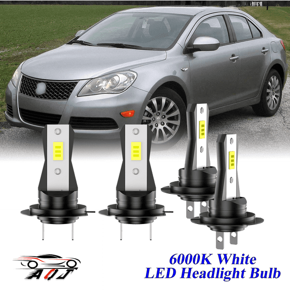 Compatible with Suzuki Kizashi 2010 2011 2012 2013 LED Headlight KIT High Low Beam Combo Bulbs (Pack of 4) , 6000K White Super Bright, Plug and Play