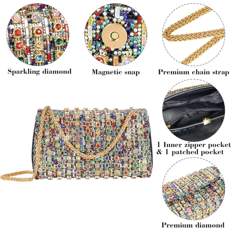 Fiada Rhinestone Clutch Purse & Jewelry Set – Silver Evening Bag With Necklace, Bracelet, Earrings For Party