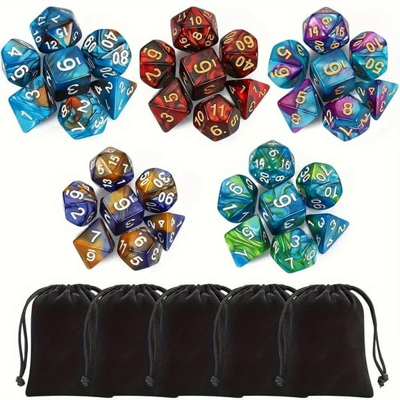 7pcs Polyhedral DND Dice Set, for Table Game Dice Role-Playing RPG Dice, Green & Gold