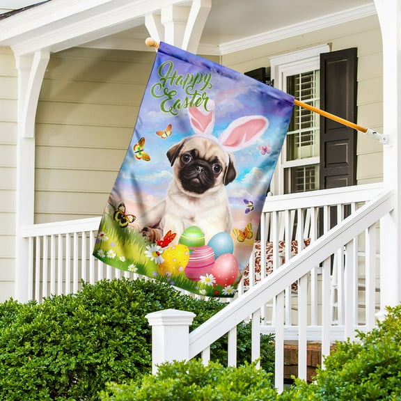 FLAGWIX Pug Happy Easter Flag, Outdoor Easter Decoration - House Flag (29.5" x 39.5")