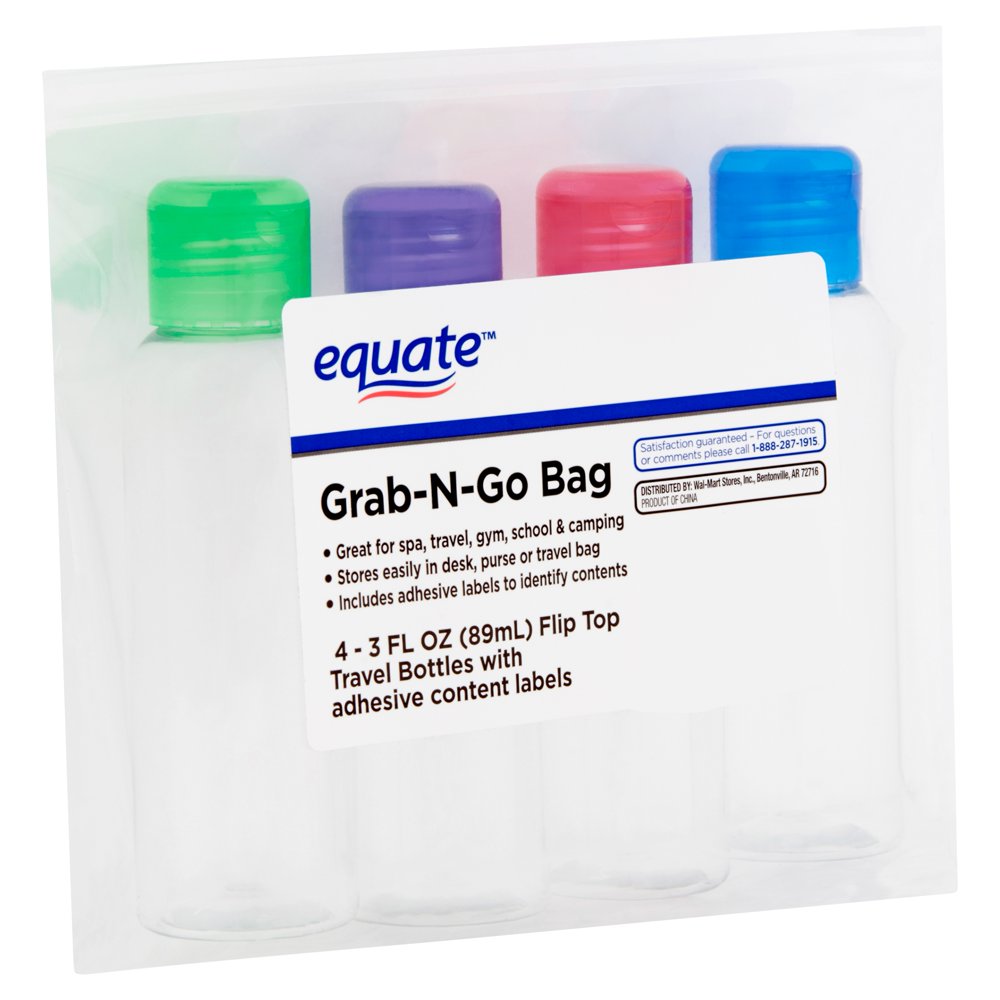Equate Equate GrabNGo 3 Fl. Oz. Flip Top Travel Bottles, 4 Pack