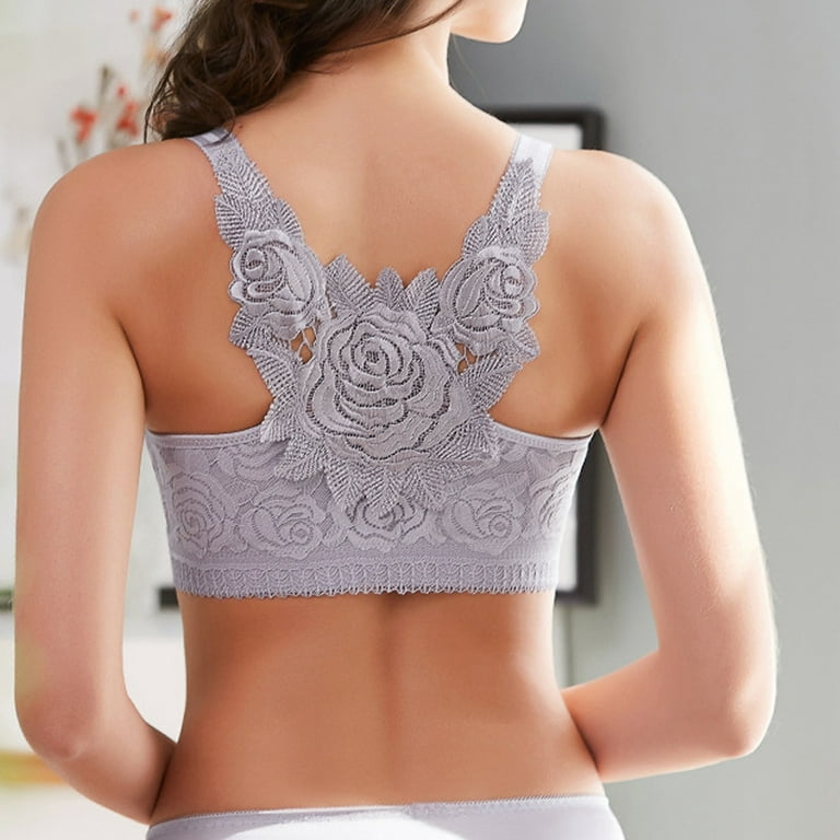 Aoochasliy Bras for Women Clearance Fashion Front Closure Rose Beauty Back  Wire Free Push Up Hollow Out Bra Underwear
