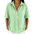thumbnail image 2 of Stamzod Striped Tops for Women Trendy Fashion V-Neck Short Sleeve T-Shirts Plus Size Dressy Casual Blouses Green C M, 2 of 7