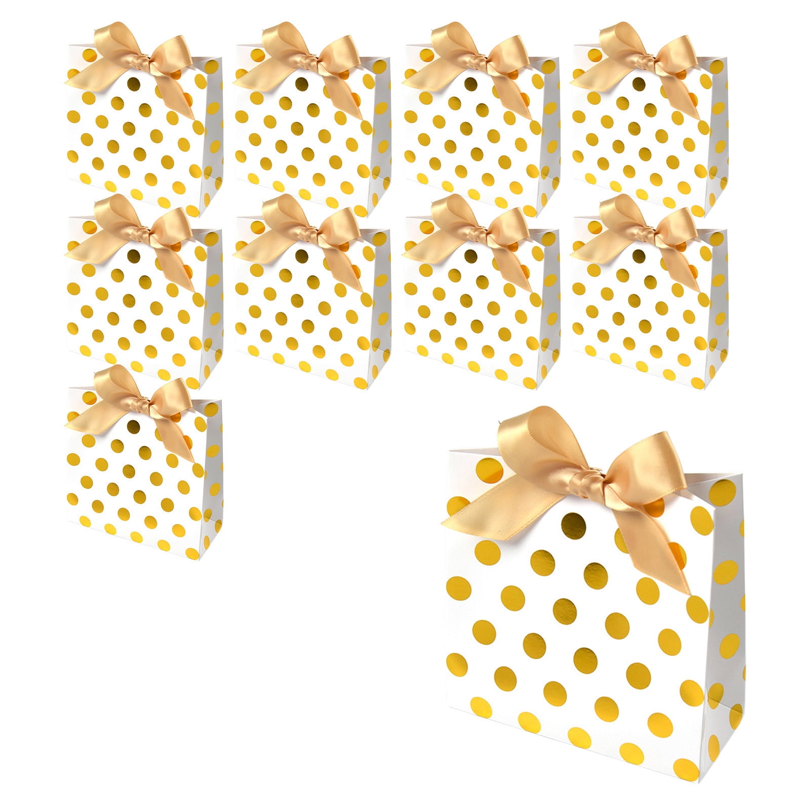Cadorn 10 Sets of Hot Stamping Gold Polka Dots Bow Hand Bags, Suitable for Neckties Scarves, Mini Gift Tote Bags, Thank You Favor Bag for Valentine Wedding Baby Bridal Shower Birthday Party