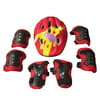 7Pcs Set Sport Safety Protective Gear Elbow Wrist Knee Pads and Helmet Guard for Kids Skateboard Skating Riding Free Size - Red