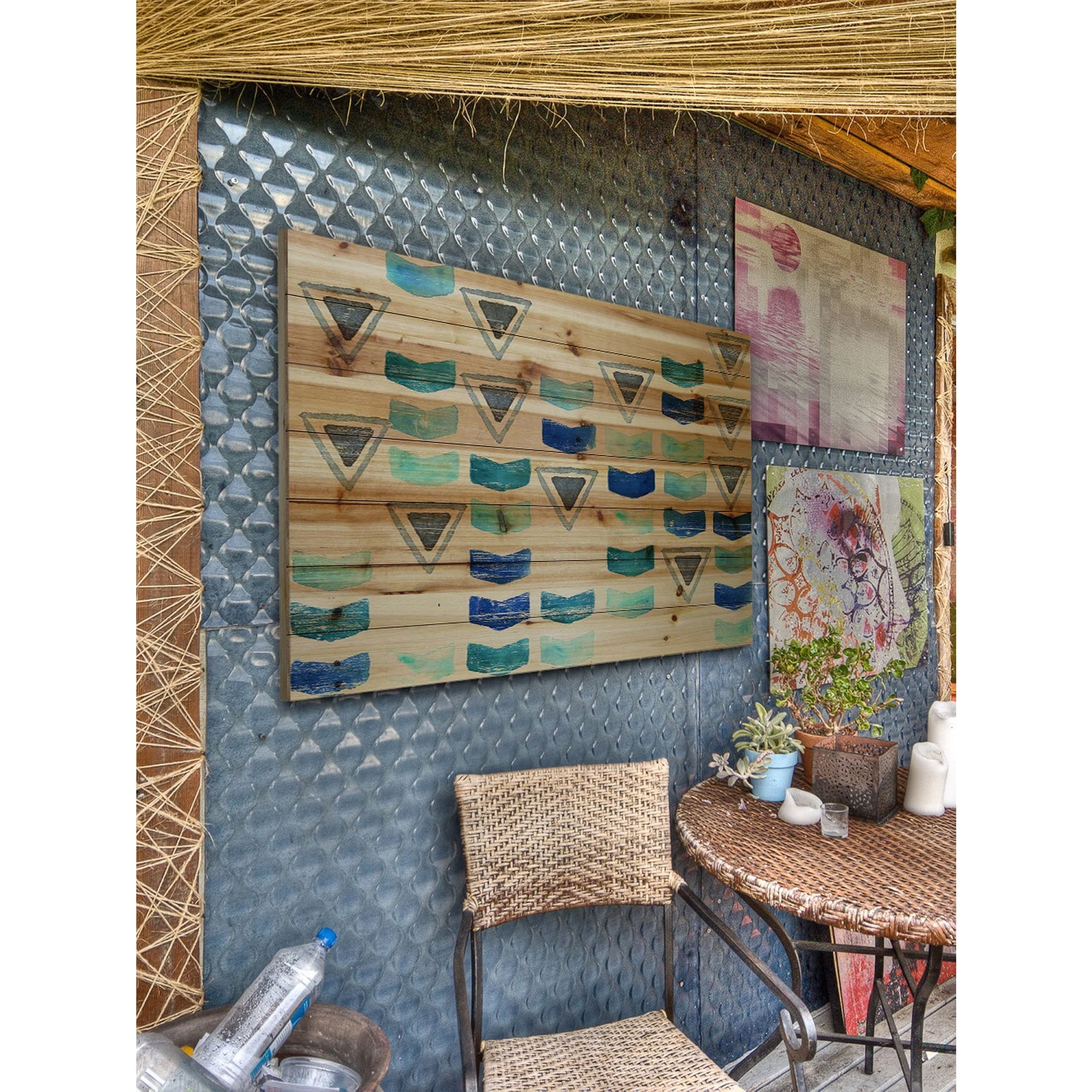 Marmont Hill - "Floating Triangles" Painting Art Print on Natural Pine Wood