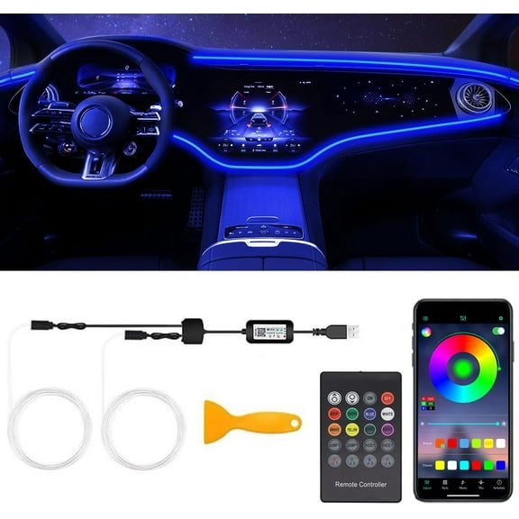 Interior Car LED Strip Lights with Wireless APP & Remote Control, RGB 2 in 1 Ambient Lighting Kit 158 Inches Fiber Optic, Inside Neon Dash Music Mode