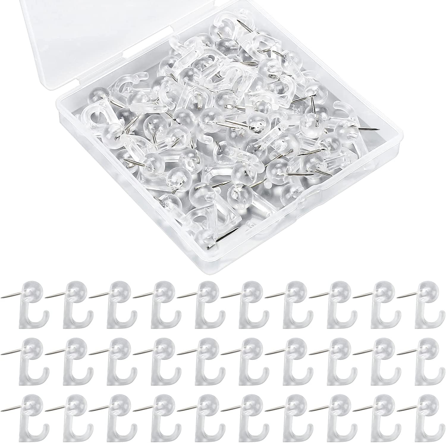 50 Pieces Push Pin Hooks, Plastic Heads Wall Thumb Tacks Push Pins