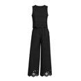 thumbnail image 7 of TEAJOPSUU Womens 2 Piece Sets Matching Lace Hem Outfits Sleeveless Crew Neck Crop Tank Tops High Waisted Wide leg Pants Sets Casual Daily Outfits Black, 7 of 7