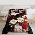thumbnail image 2 of Homewish Black Red Marble Floral Queen Comforter Set, Modern Artwork Bedding Sets, Chic Abstract Mabrbling Reversible Bedding Comforter Set, Lightweight Room Decor, 3-Piece, 2 of 8