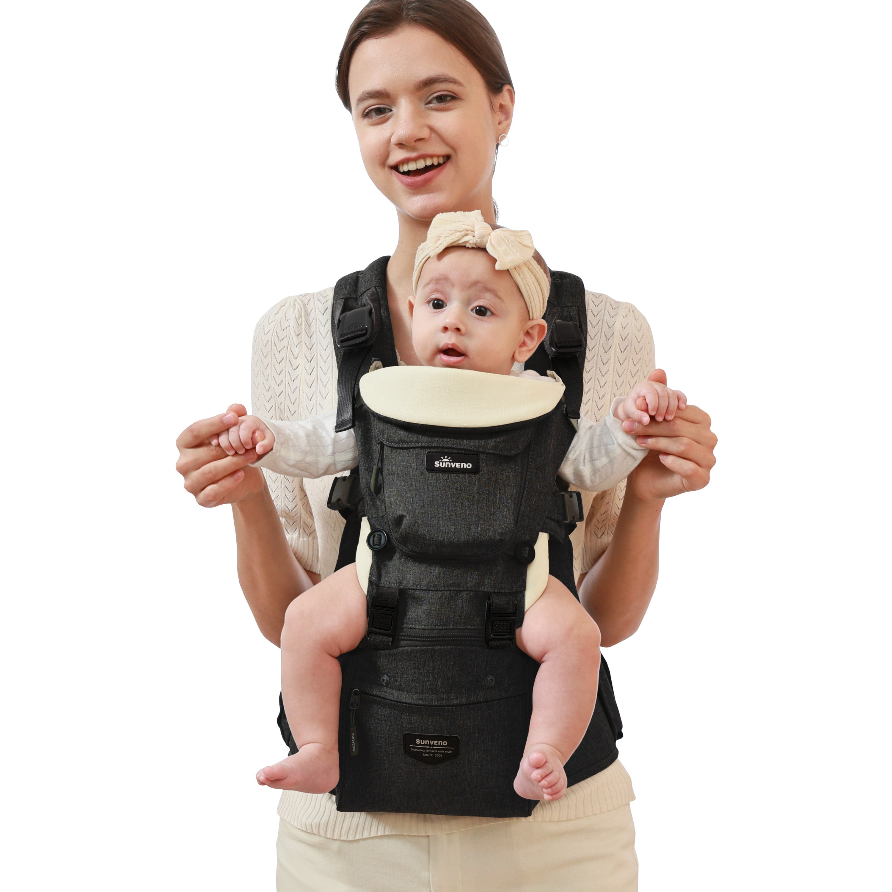 Sunveno 6-in-1 Ergonomic Baby Carrier with Back Pain Relief for