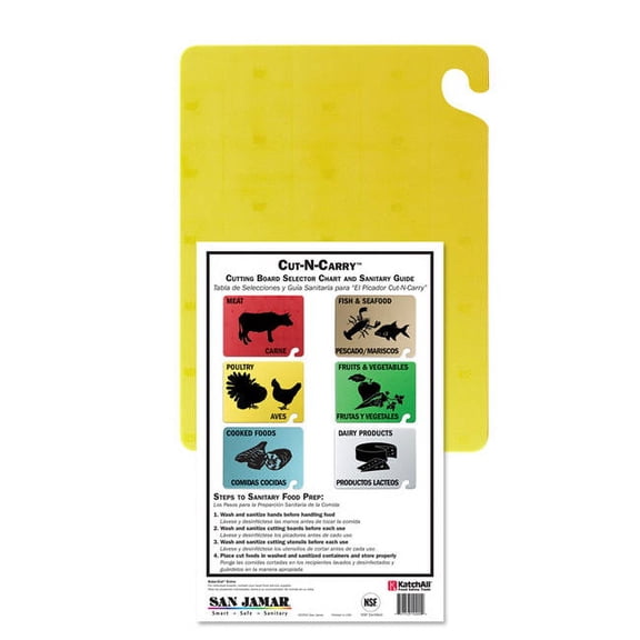 San Jamar CB182412YL Cut-N-Carry Cutting Board, 18" x 24", Co-Polymer, Yellow, NSF