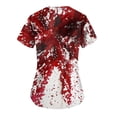 thumbnail image 3 of Blusa quirúrgica con cuello en V y diseño de salpicaduras de sangre para Halloween para mujer: uniforme médico con bolsillos, 3 of 3