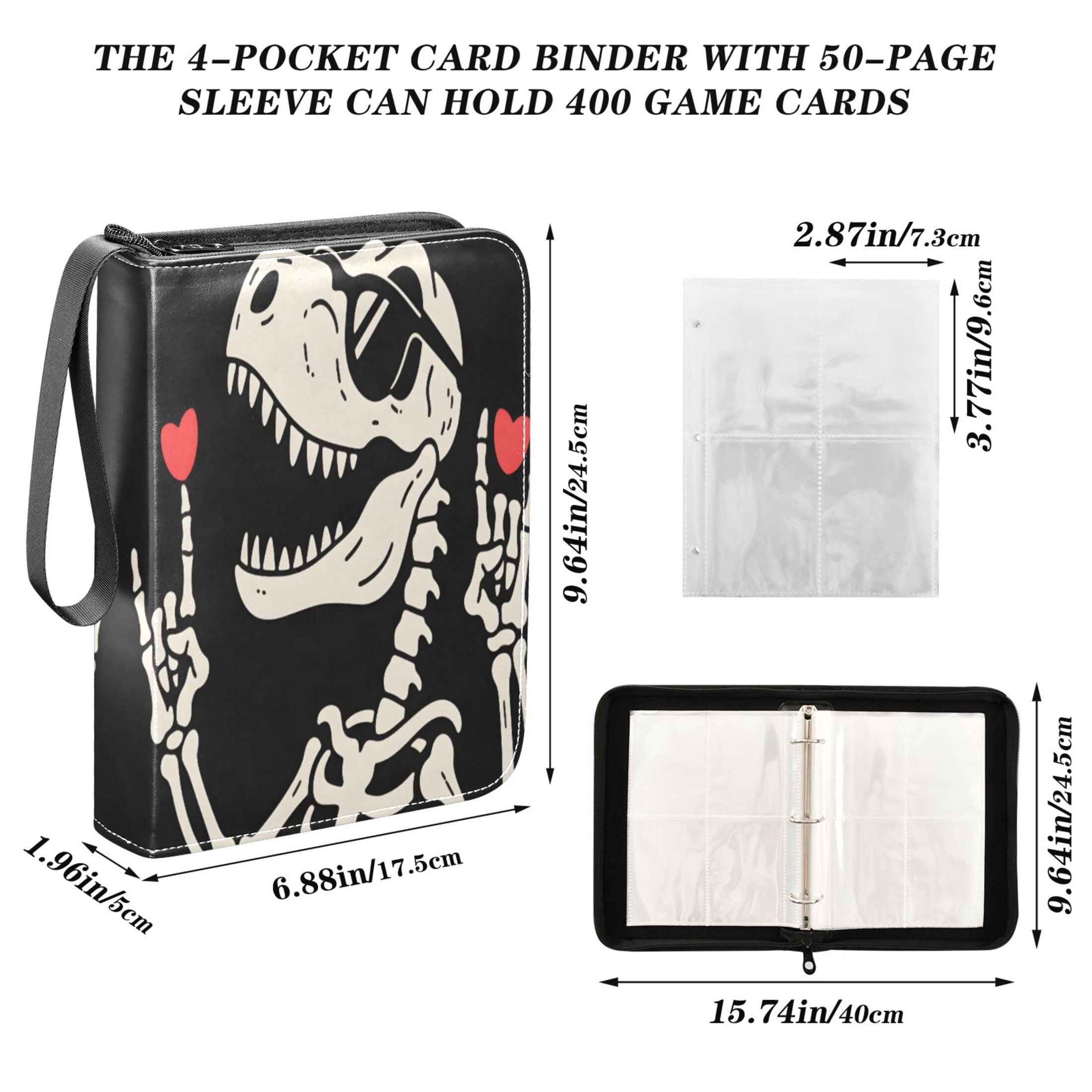 ALAZA Skull and Heart Trading Card Binder 4 Pocket Cards Collection Album 400 Folder Holder