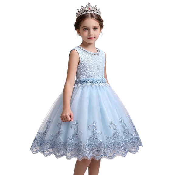 qucoqpe Kids Ruffle Puffy Dresses Princess Lace Tulles Bow Pleated Formal Party Birthday Wedding Mini Flowers Girl Dresses